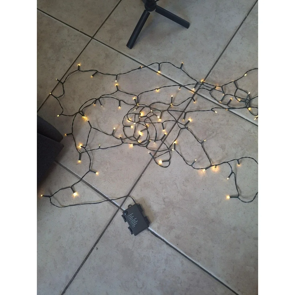 Warm White LED Fairy String Lights Battery Operated 8 Modes Green Wire